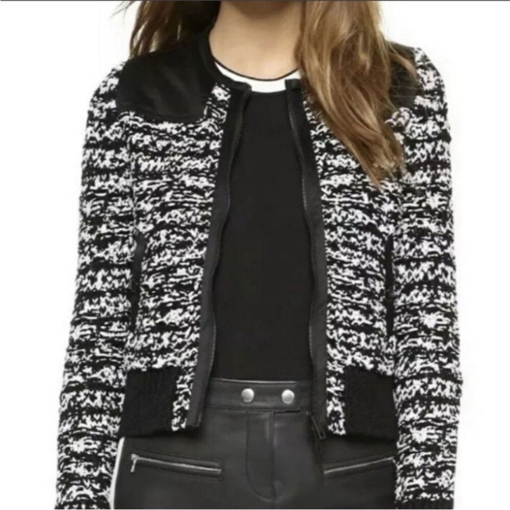 Rag & Bone Viola Black And White Ribbon Knit Sweater Jacket Zipper - Picture 4 of 15